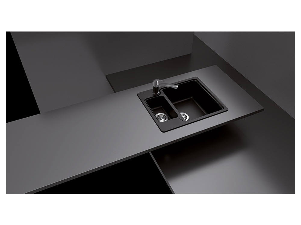 Chiuveta bucatarie Schock Manhattan N-150 Cristalite Nero 610 x 510 mm, compozit granit, reversibila, montare pe blat, negru [2]