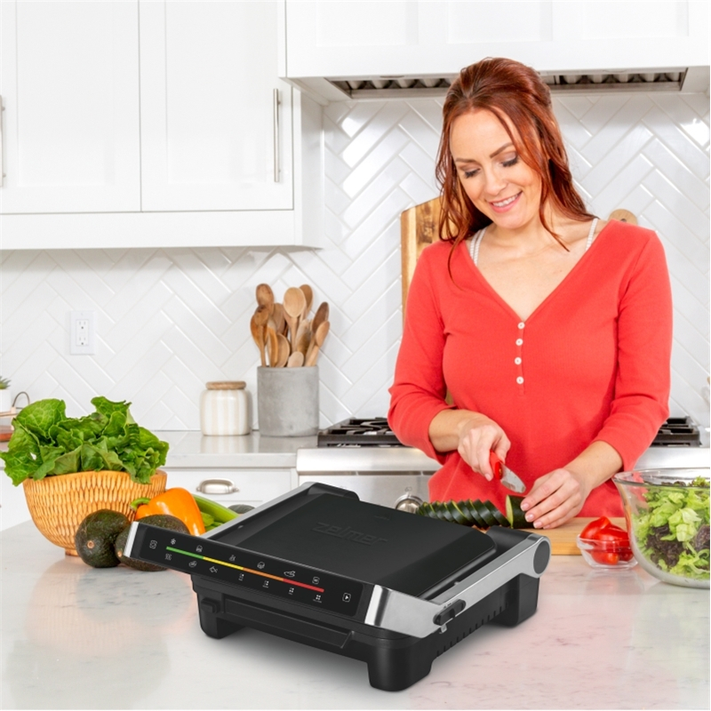 Grill electric Zelmer ZPR2600, 2000W, 6 niveluri, control electronic, programe automate, carcasa inox, dezghetare, tava pentru grasimi, negru [8]