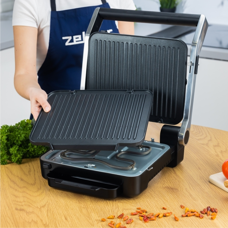 Grill electric Zelmer ZPR2600, 2000W, 6 niveluri, control electronic, programe automate, carcasa inox, dezghetare, tava pentru grasimi, negru [5]