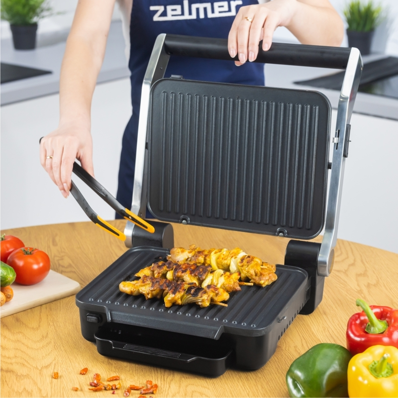 Grill electric Zelmer ZPR2600, 2000W, 6 niveluri, control electronic, programe automate, carcasa inox, dezghetare, tava pentru grasimi, negru [7]