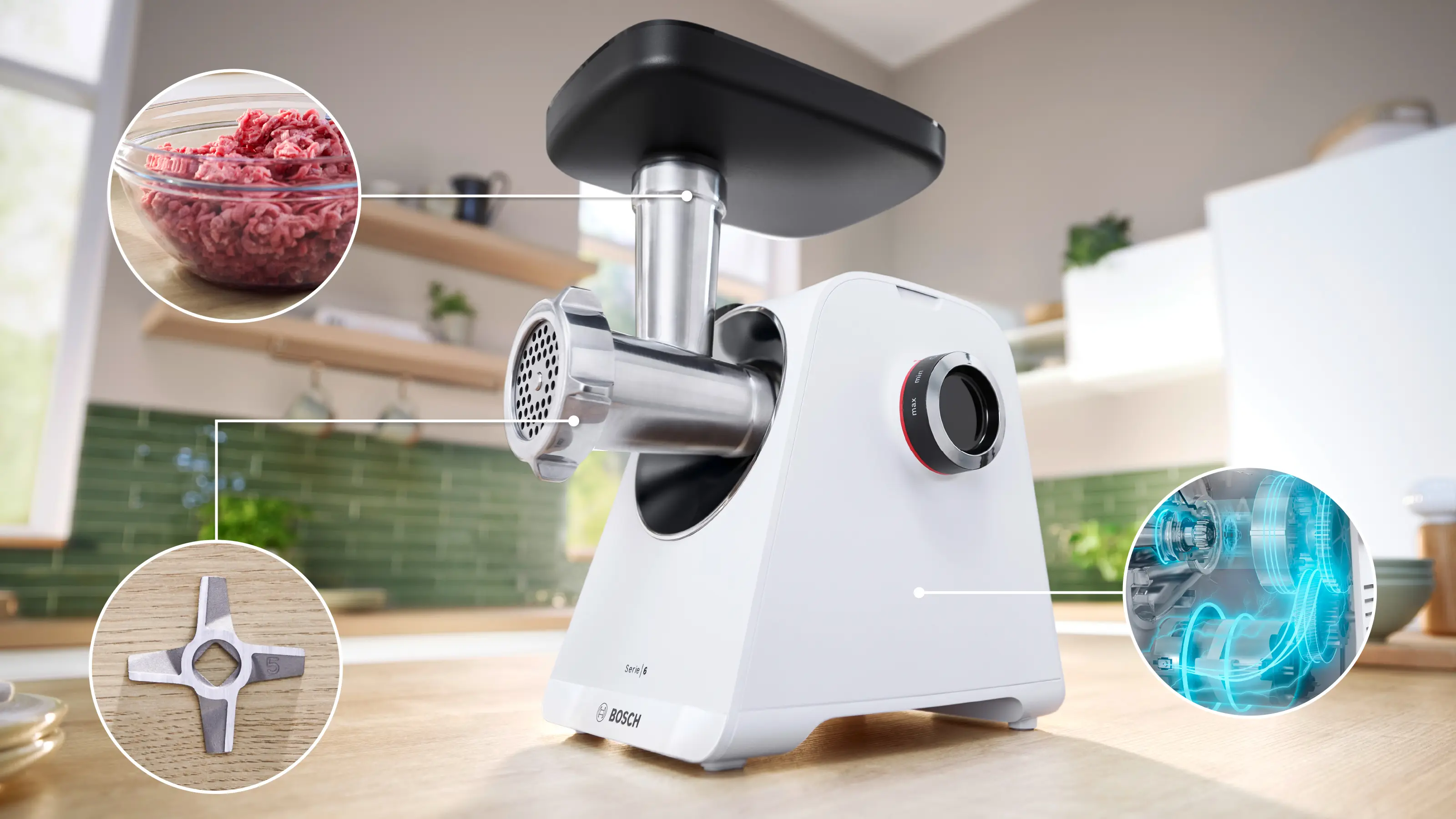 Mașină de tocat Bosch Seria 6 MultiPower 2100 W, Alb [3]