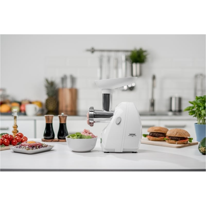 Masina de tocat carne Zelmer ZMM4048B, 1900W, 2,5 kg/min, 3 site, 3 razatoare, cutit reversibil, accesoriu carnati, alb [4]