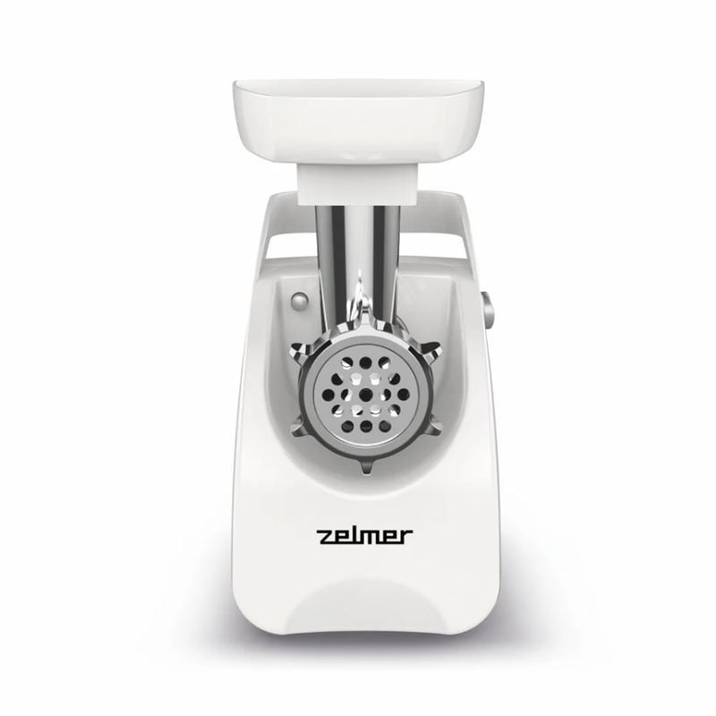 Masina de tocat carne Zelmer ZMM9801B, 2200W, 3 kg/min, 3 site, cutit reversibil, accesoriu carnati, storcator lent, maner transport, alb [2]