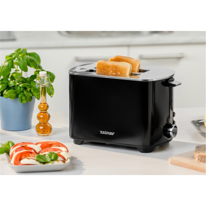 Prajitor de paine Zelmer ZTS7985B, 850W, 2 felii, 5 setari rumenire, dezghetare, carcasa inox, tava pentru firimituri, negru [4]