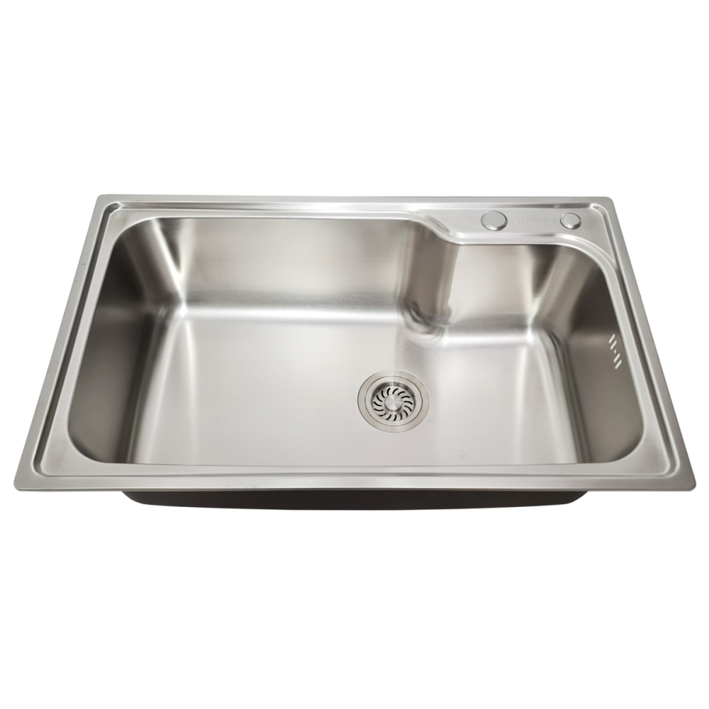 Set chiuveta bucatarie inox CookingAid ARTEMIS Workstation cu dozator inox, scurgator mare vase/paste/fructe, suport farfurii, tocator lemn Sapele + accesorii montaj [9]