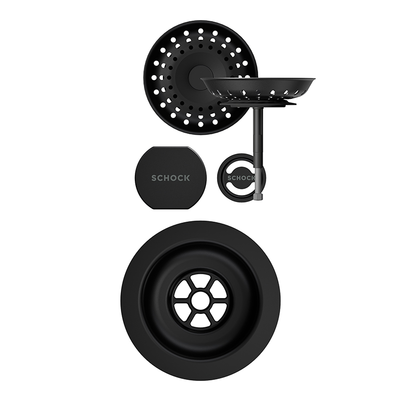 Set chiuveta bucatarie Schock Mono N-100S 490 x 510 mm Cristadur Puro, negru intens cu parti vizibile si baterie bucatarie Schock Kavus cu cap extractibil Puro [4]