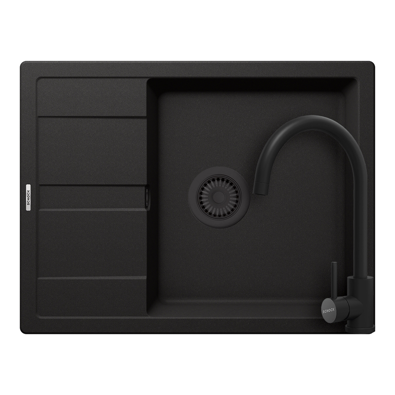 Set chiuveta bucatarie Schock Ronda D-100L 650 x 500 mm Cristalite Nero cu parti vizibile negru si baterie bucatarie Schock Prima negru [1]