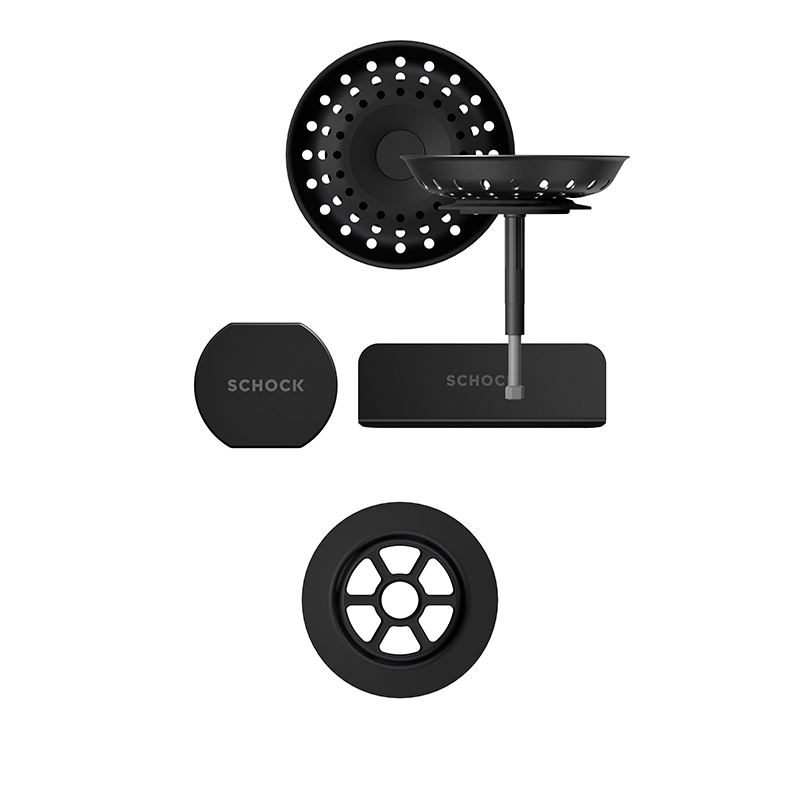 Set chiuveta bucatarie Schock Tia D-100LS 780 x 500 mm Cristadur Puro, negru intens cu parti vizibile si baterie bucatarie Schock Kavus cu cap extractibil Puro [5]