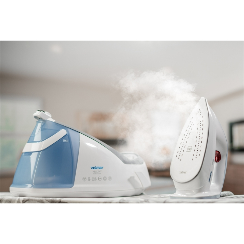 Statie de calcat Zelmer ZIS8700 Healthy, 2600W, 8 bari, jet abur 150 g/min, Capacitate rezervor apa 1.4 l, Curatare automata, Mod ECO, Alb/Gri [5]