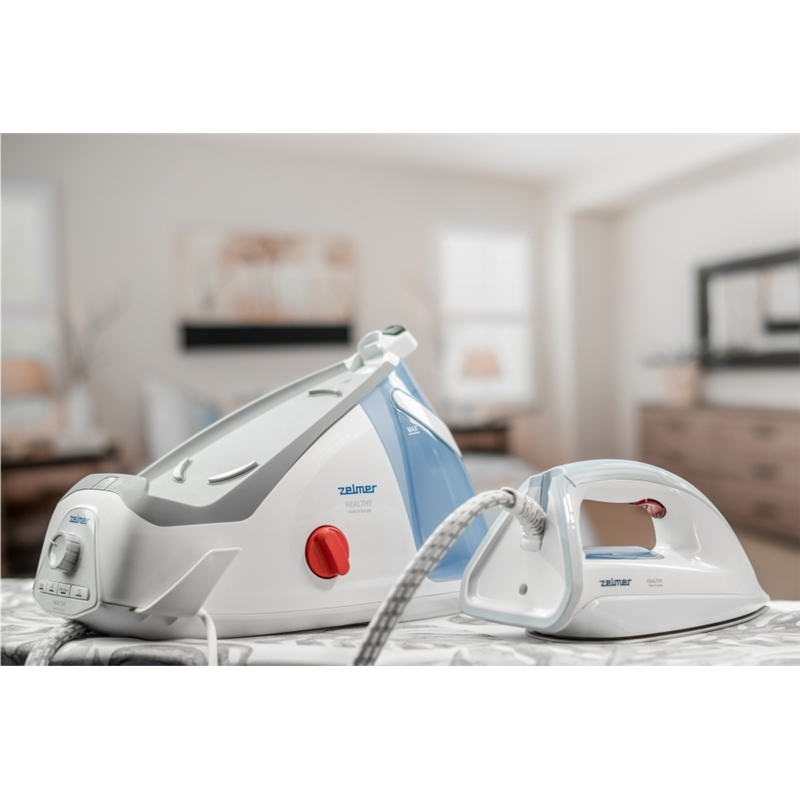 Statie de calcat Zelmer ZIS8700 Healthy, 2600W, 8 bari, jet abur 150 g/min, Capacitate rezervor apa 1.4 l, Curatare automata, Mod ECO, Alb/Gri [4]