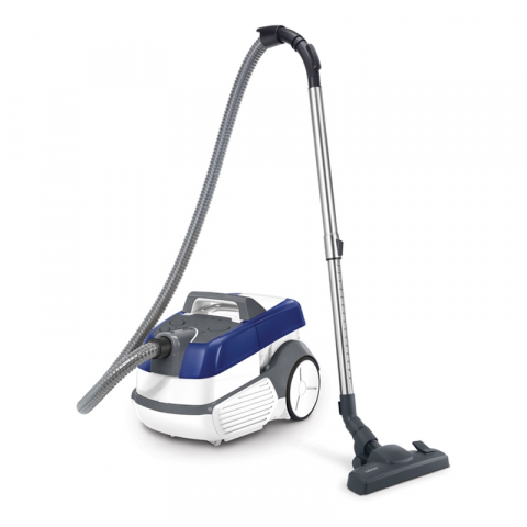 Aspiratoare cu spalare - Aspirator multifunctional Zelmer ZVC9140D, Wet&Dry, 2100 W putere maxima, digital, reglare electronica a putetrii de aspirare, rezervor apa 5.2 l, filtru HEPA 13, alb/albastru