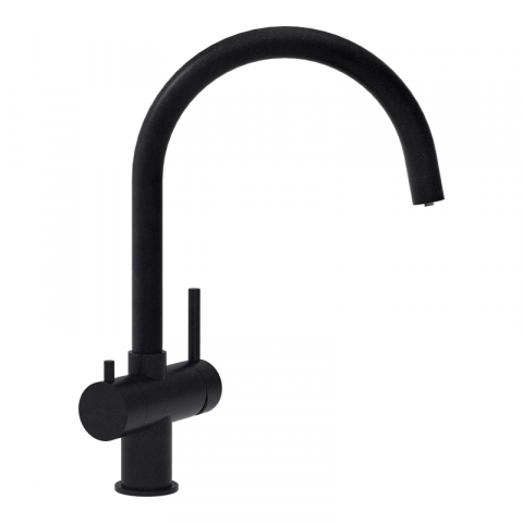 Baterii - Baterie bucatarie Schock Ares Cristadur Puro, 3 cai, aspect granit, cartus ceramic, negru intens