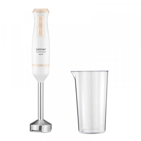 Blendere de mana - Blender de mana Zelmer ZHB4561I Pulsar Deluxe, 800 W, 2 lame inox, Turbo, Recipient 800 ml, Alb/Crem