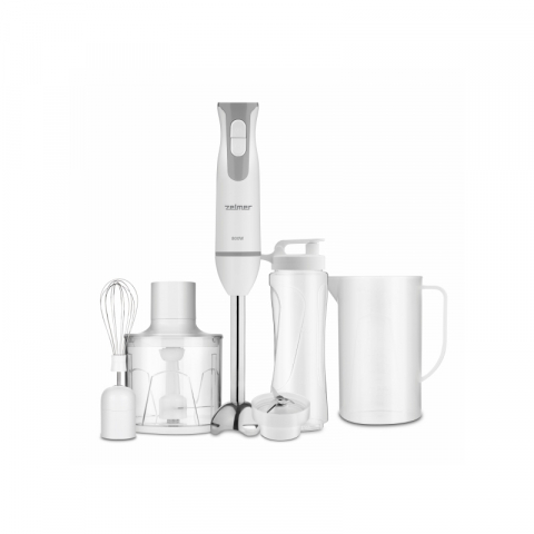 Blendere de mana - Blender vertical Zelmer ZHB4554S, 800W, 2 lame, Functie Turbo, Blender sport, tocator 450 ml, cana 800 ml, Alb/Gri