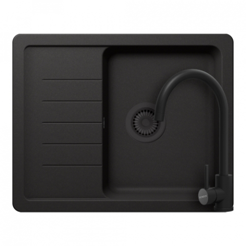 Seturi chiuveta & baterii - Set chiuveta bucatarie Schock Pinedo D-100XS 620 x 500 mm Cristalite Nero cu parti vizibile negru si baterie bucatarie Schock Prima negru
