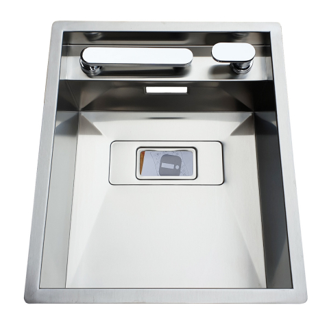 Chiuveta bucatarie inox CookingAid INVISIBLE 40R cu baterie telescopica integrata, capac scurgere invizibil, tocator sticla temperizata + accesorii montaj [5]