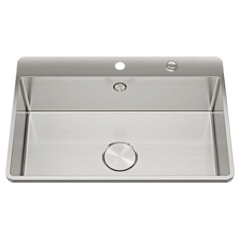 Chiuvete - Chiuveta bucatarie inox CookingAid TASCA IRIS IR70 cu montaj pe blat, ventil scurgere automat cu capac scurgere invisibila, preaplin rotund si accesorii montaj