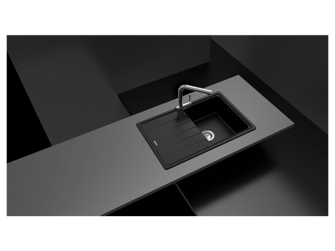 Chiuveta bucatarie Schock Element D-100S Cristalite Nero 780 x 500 mm, compozit granit, reversibila, montare pe blat, negru [1]