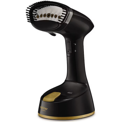 Fiare de calcat & accesorii - Fier de calcat vertical cu aburi Zelmer Compact ZGS1800, putere 1470 W, abur constant 21 g/min, lungime cablu 1,8 m, negru/auriu