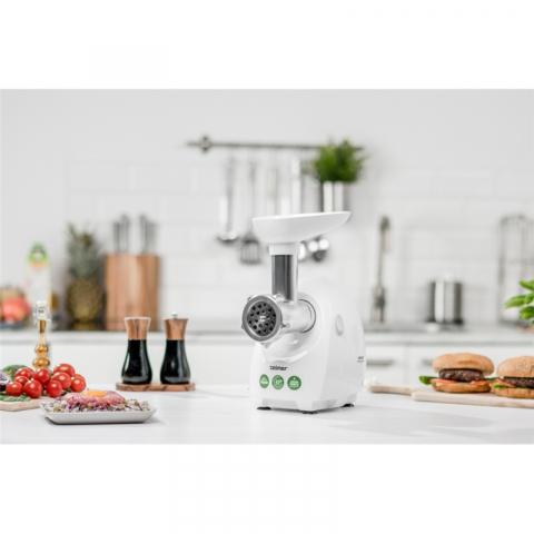 Masina de tocat carne Zelmer ZMM4048B, 1900W, 2,5 kg/min, 3 site, 3 razatoare, cutit reversibil, accesoriu carnati, alb [2]