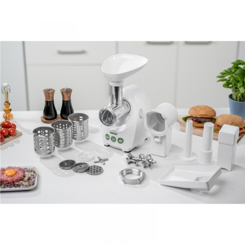 Masina de tocat carne Zelmer ZMM4048B, 1900W, 2,5 kg/min, 3 site, 3 razatoare, cutit reversibil, accesoriu carnati, alb [5]