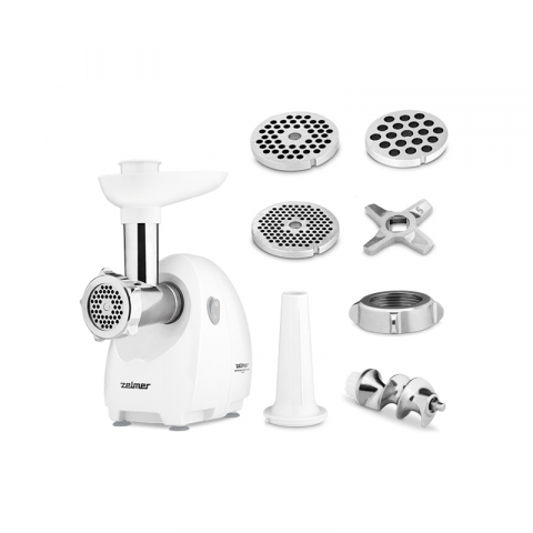 Masini de tocat - Masina de tocat carne Zelmer ZMM4080B, 1900W, 2,5 kg/min, 3 site, cutit reversibil, accesoriu carnati, alb