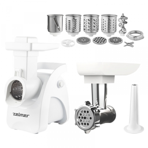 Masini de tocat - Masina de tocat carne Zelmer ZMM9802B, 2200W, 3 kg/min, 3 site, 4 razatoare, cutit reversibil, accesoriu carnati, alb