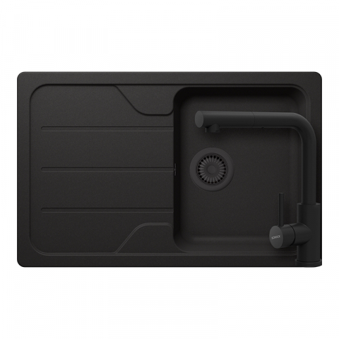 Seturi chiuveta & baterii - Set chiuveta bucatarie Schock Formhaus D-100S 780 x 500 mm Cristalite Nero cu parti vizibile negru si baterie bucatarie Schock Kantus cu cap extractibil, negru