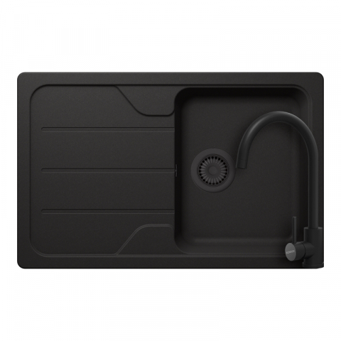 Seturi chiuveta & baterii - Set chiuveta bucatarie Schock Formhaus D-100S 780 x 500 mm Cristalite Nero cu parti vizibile negru si baterie bucatarie Schock Prima negru
