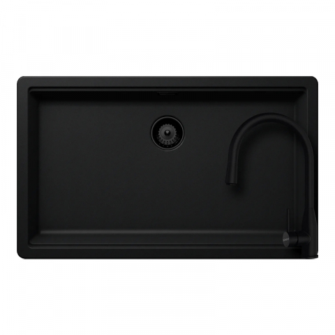 Seturi chiuveta & baterii - Set chiuveta bucatarie Schock Greenwich N-100XL 750 x 456 mm Cristadur Puro, negru intens cu parti vizibile si baterie bucatarie Schock Kavus cu cap extractibil Puro