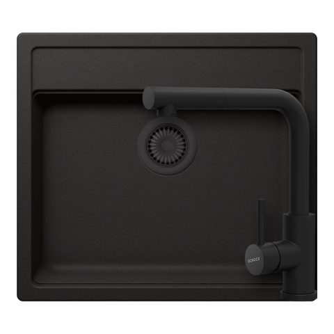 Seturi chiuveta & baterii - Set chiuveta bucatarie Schock Nemo N-100 570 x 510 mm Cristalite Nero cu parti vizibile negru si baterie bucatarie Schock Kantus cu cap extractibil, negru