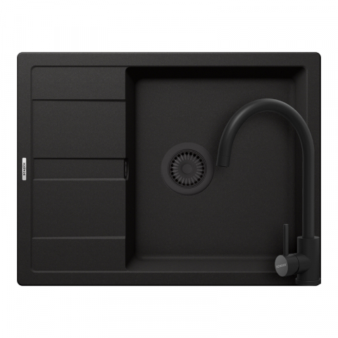 Seturi chiuveta & baterii - Set chiuveta bucatarie Schock Ronda D-100L 650 x 500 mm Cristalite Nero cu parti vizibile negru si baterie bucatarie Schock Prima negru