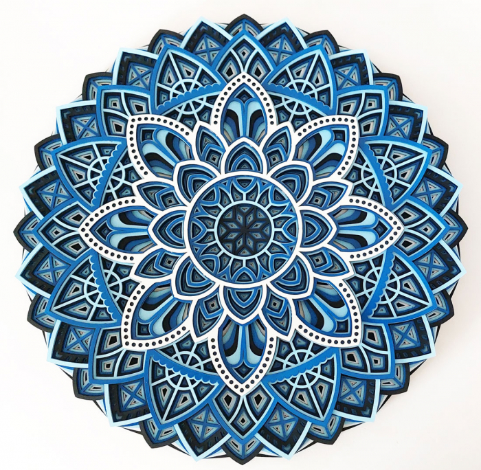 Mandala albastra, multistrat din lemn, 38 cm [4]