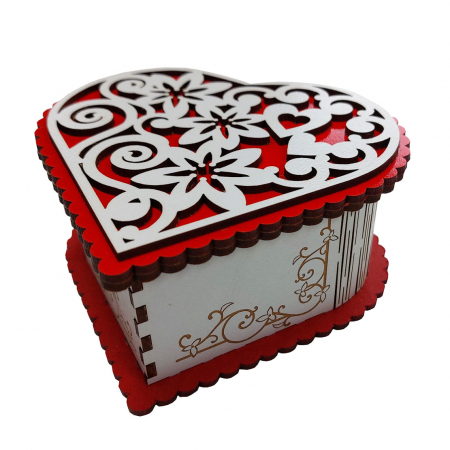 Cutie bijuterii - Cutie din lemn pentru bijuterii, alb/rosu