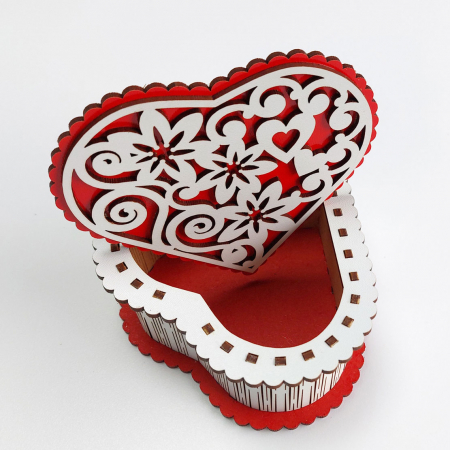 Cutie din lemn pentru bijuterii, alb/rosu [4]