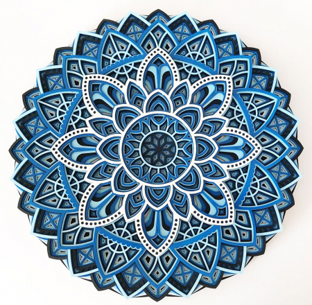 Mandala albastra, multistrat din lemn, 38 cm [3]