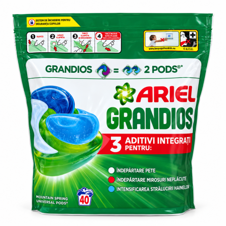 Detergent capsule - Detergent capsule Ariel Grandios Mountain Spring, 40 bucăți, 3 aditivi integrați