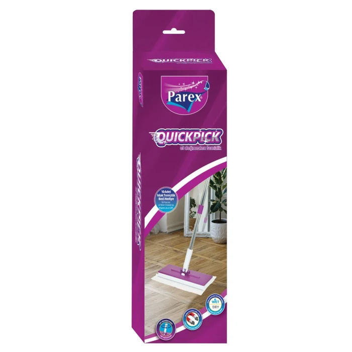 Detergenti pardoseli - Kit Mop Parex Quick Pick cu 10 Lavete Umede de Rezervă, pentru Curățarea Pardoselilor