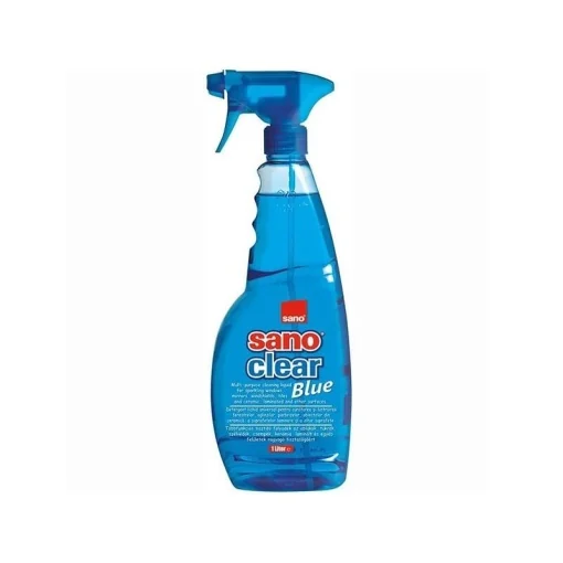 Detergenti geamuri - Soluție Curățat Geamuri Sano Clear Blue 1L – Spray pentru Geamuri, Oglinzi și Suprafețe din Sticlă