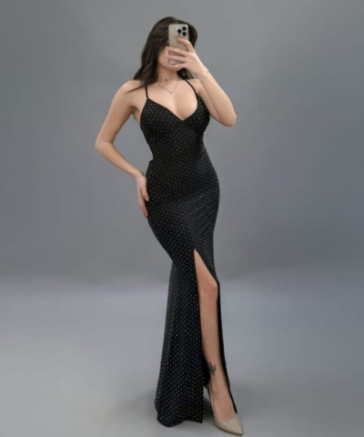 ROCHII - Rochie maxi Nysa, cu cristale argintii