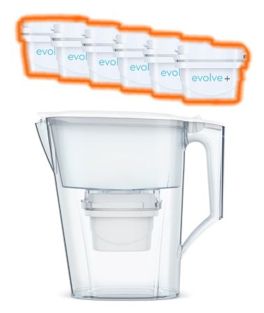 Aqua Optima - 6 filtre de apa Evolve + Cana filtranta Aqua Optima Liscia, alb, 2,5 litri