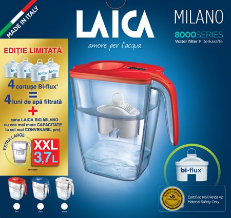 Cana filtranta de apa Laica BIG Milano Rosu, 3.7L, + 4 cartuse filtrante [1]