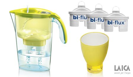 Pachete promotionale - Cana filtranta Laica Stream, 2.3L, + 3 filtre Bi-Flux + pahar de colectie CADOU, Galben