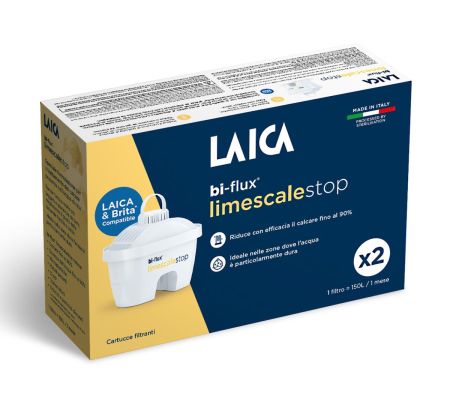 Filtre Bi-Flux - Cartuse filtrante de apa anti calcar Laica Bi-Flux Limescale STOP, pachet 2 buc., compatibil Brita