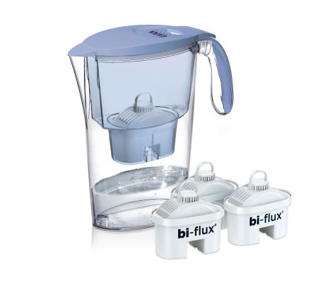 Cani filtrante de apa Laica - Pachet Cana filtranta de apa Laica Clear Line, 2.3 litri, Albastru + 3 filtre Bi-flux