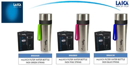 Sticlă filtrantă Sport myLaica, Inox, 0,55 litri, portabilă, Verde, filtru Fast Disk [1]
