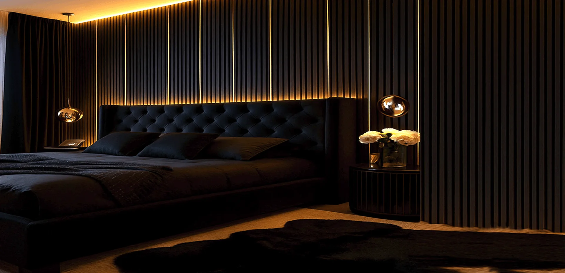 Riflaje Negre cu LED și Oglindă Gold