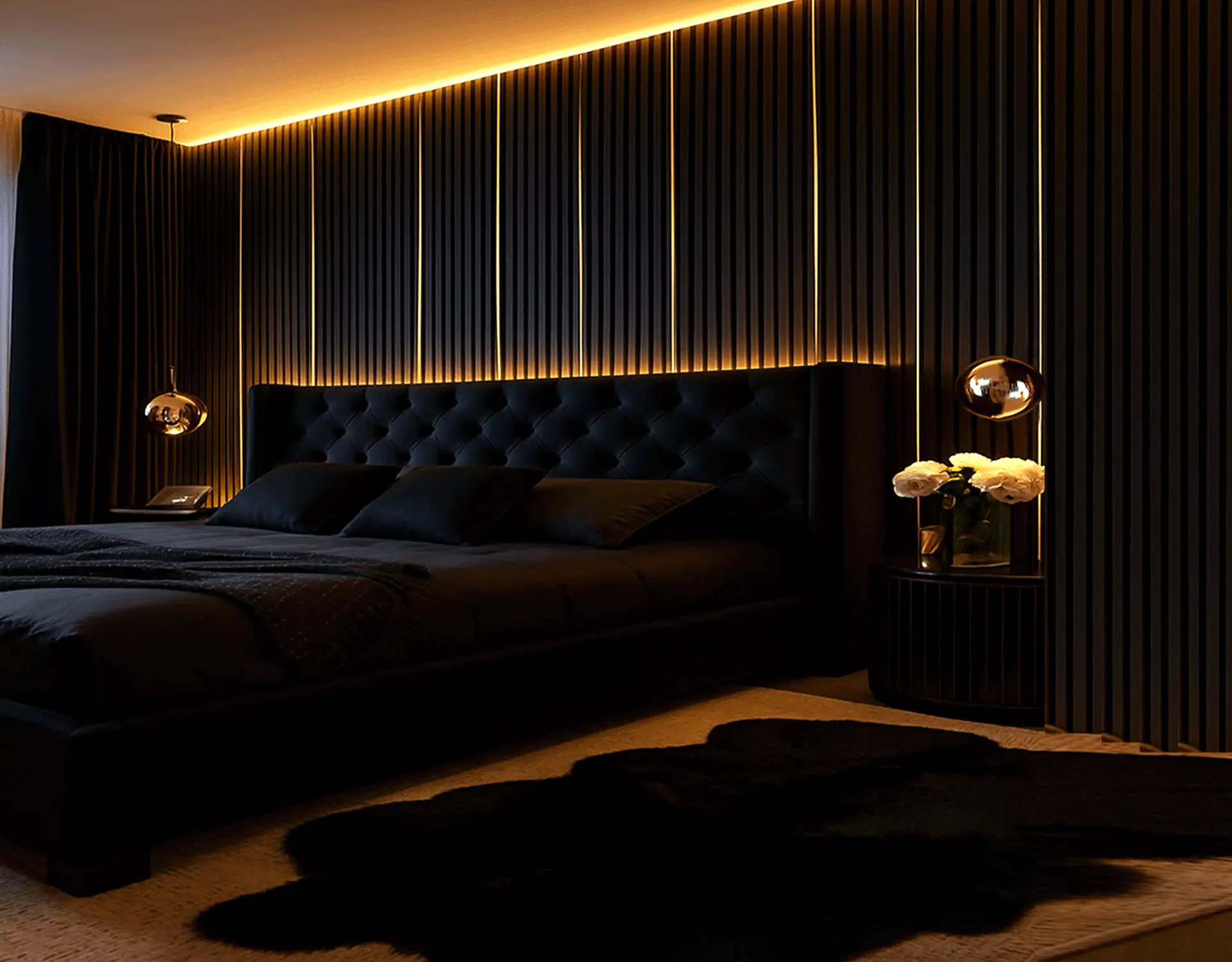 Riflaje Negre cu LED și Oglindă Gold