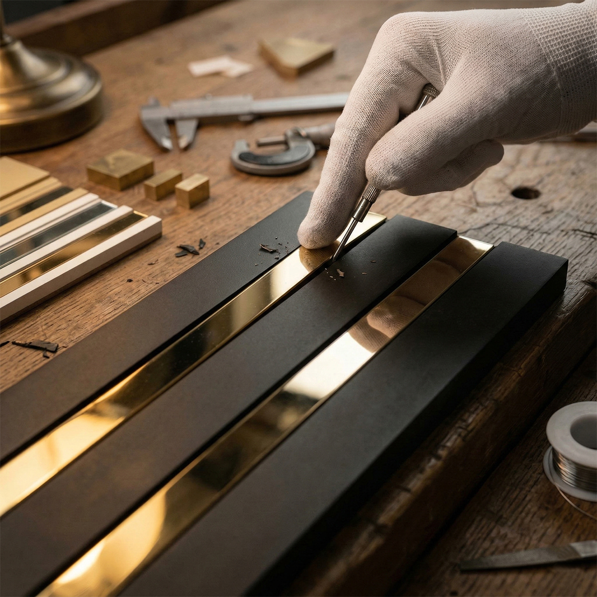 riflaje decorative premium negre cu insertii gold realizate manual