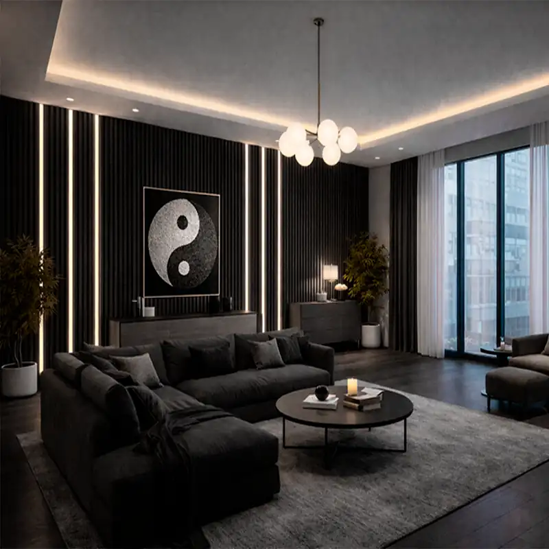 Riflaj MDF Negru cu 3 LED – Panou Decorativ 60×280 cm [2]